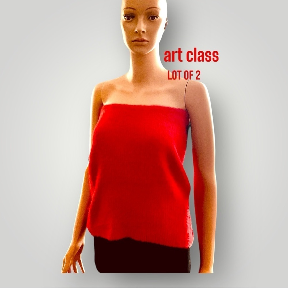 Art Class Red Black Sweater Knit Tube Top Strapless Elastic Tank Women Size Lg